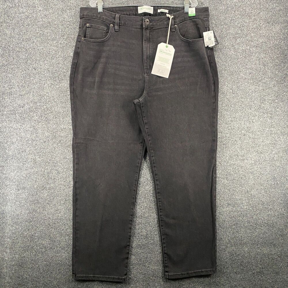 RE Generation Jeans Womens Plus 20 Black Straight High Rise Stretch Denim 90s‎